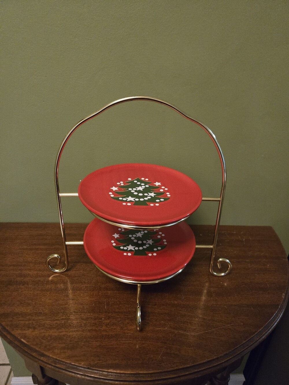 Waechtersbach Christmas Tree 2-Tier Dessert Stand, Cradle Server, Vintage